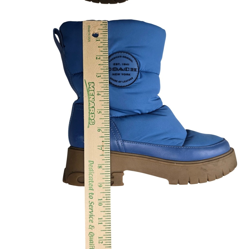 Coach Puffer Snow Boots Women Blue Leather Nylon Platform Lug Sole Good - Picture 8 of 9